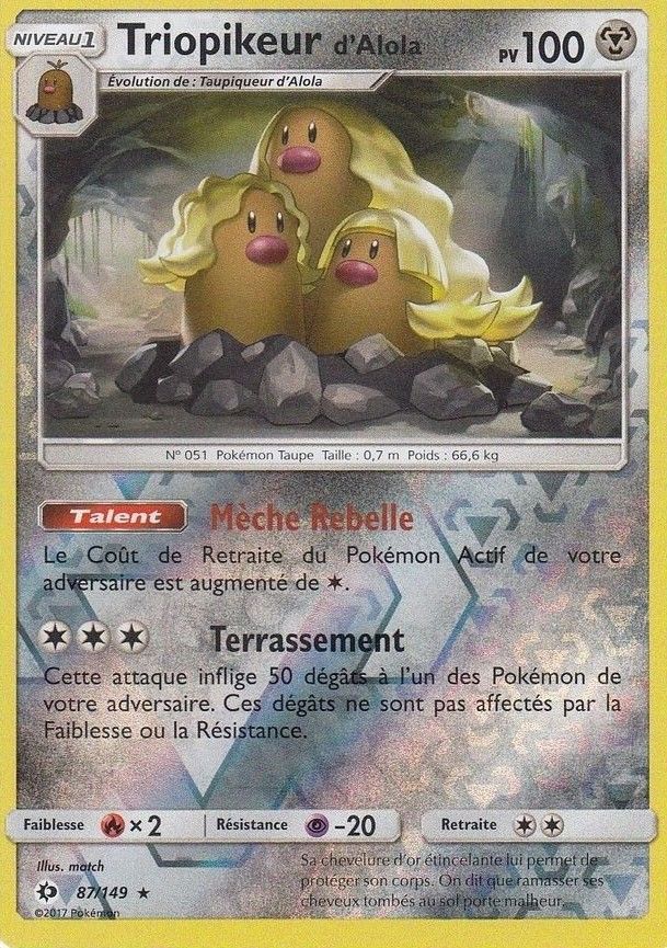 Triopikeur d Alola Reverse carte Pokémon 87 149 Soleil Et lune