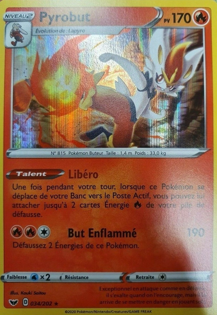 Pyrobut holographique carte Pokémon 34 202 Épée et Bouclier