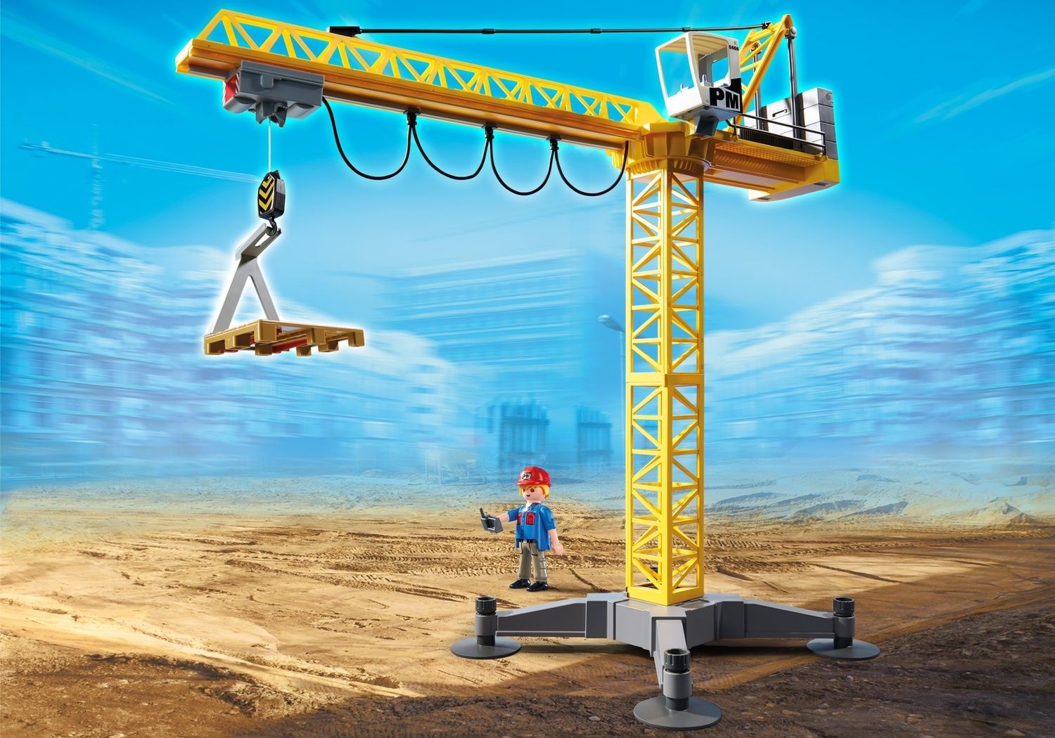 Grande grue  de  chantier  radio command e Playmobil 