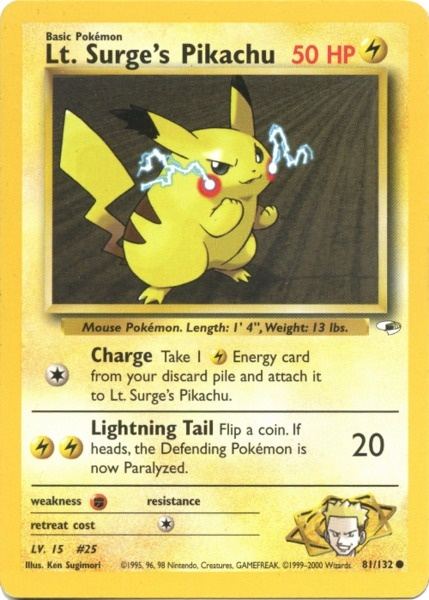 Lt Surges Pikachu Gym Heroes Pokémon Card 81132