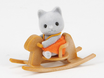 Gray Cat Baby With Rocking Horse Sylvanian Families Europe 1481