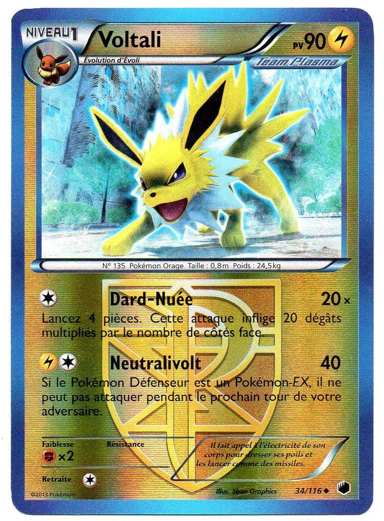 Voltali Reverse carte Pokémon 34 116 Glaciation Plasma