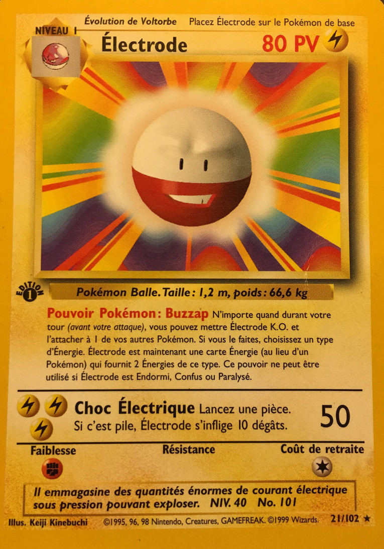 Électrode édition 1 carte Pokémon 21/102 Set de Base