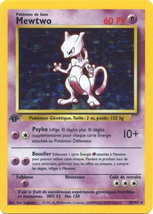 Mewtwo édition 1 Holographique - carte Pokémon 10/102 Set de Base