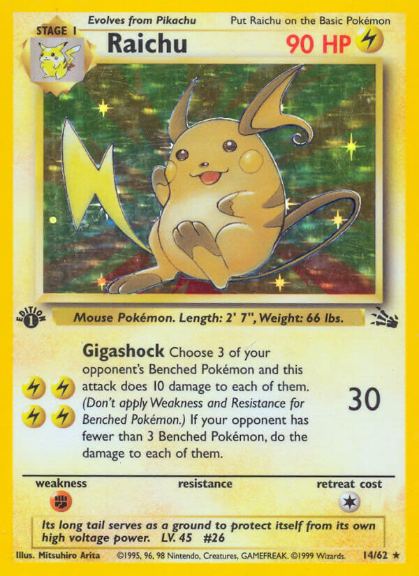 Raichu Edition 1 Holo Carte Pokémon Anglaise 1462 Fossil 1085