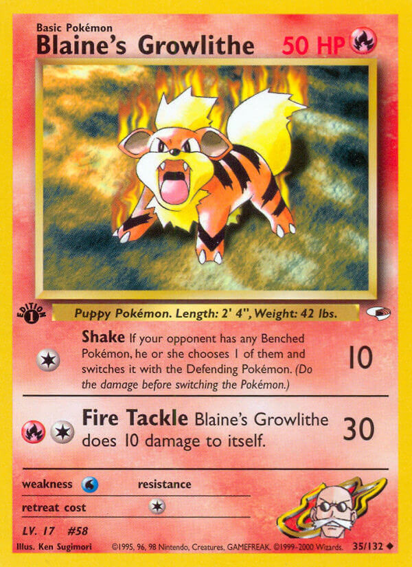 Blaines Growlithe Edition 1 Gym Heroes Pokémon Card 35132