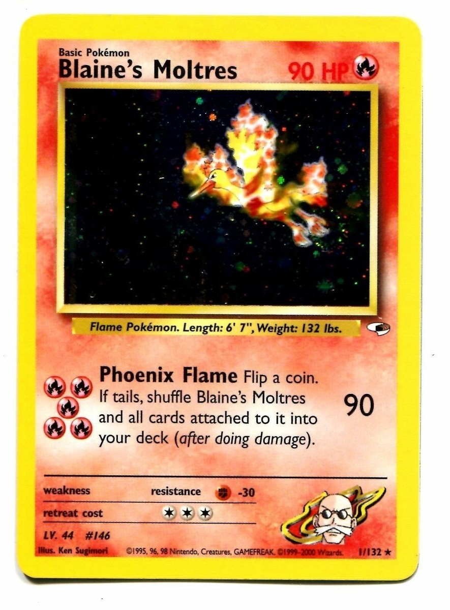 Blaines Moltres Holo Gym Heroes Pokémon Card 1132