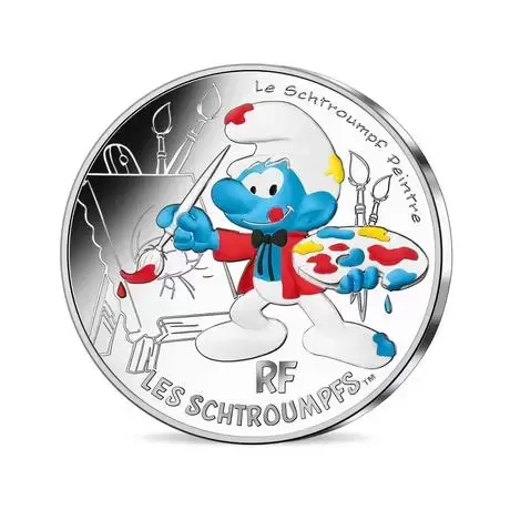 Les Schtroumpfs - 10€ Argent colorisée - Le Schtroumpf Peintre