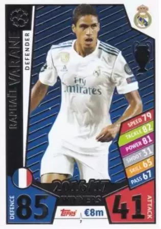 Match Attax UEFA Champions League 2017/18 - Raphaël Varane - Real Madrid CF