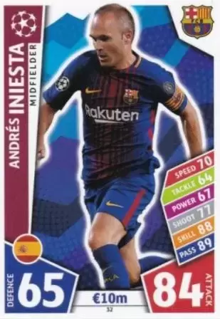 Match Attax UEFA Champions League 2017/18 - Andrés Iniesta - FC Barcelona