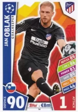 Match Attax UEFA Champions League 2017/18 - Jan Oblak - Club Atlético de Madrid