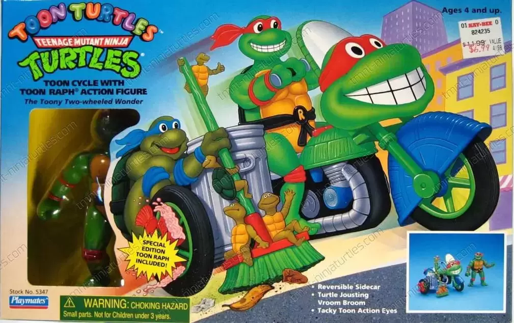 Vintage Teenage Mutant Ninja Turtles (TMNT) - Toon Cycle with Toon Raph