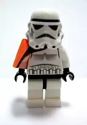 Minifigurines LEGO Star Wars - Sandtrooper - Orange Pauldron (Solid), No Survival Backpack, No Dirt Stains, Helmet with Dotted Mouth Pattern and Solid Black Head