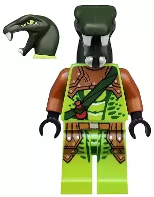 LEGO Ninjago Minifigures - Zoltar - Serpentine Snake Warrior, Lime with Scales, Dark Orange Armor Coverings, Dark Green Strap with Red Vial