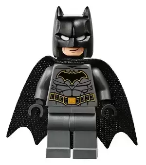 LEGO Super Heroes Minifigures - Batman - Dark Bluish Gray Suit with Gold Outline Belt and Crest, Mask and Cape (Type 3 Cowl, Tear-Drop Neck Cut Spongy Cape)