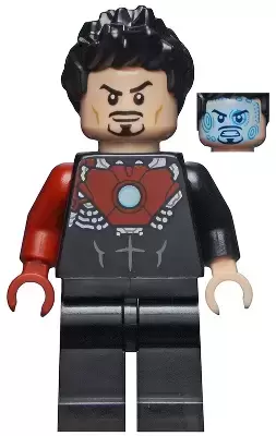 LEGO Super Heroes Minifigures - Tony Stark - Black Iron Man Suit with Dark Red Right Arm