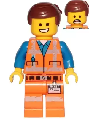 The Lego Movie Minifigures - Emmet - Wink Smile / Scared, Worn Uniform