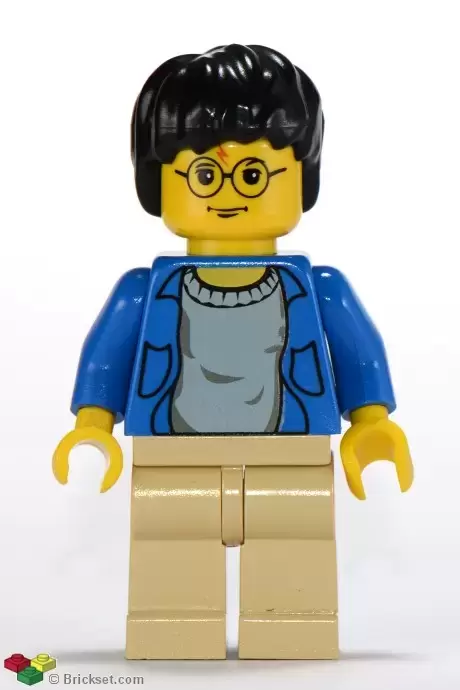 Lego Harry Potter Minifigures - Harry Potter, Blue Open Shirt Torso, Tan Legs