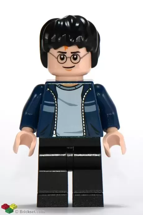 Lego Harry Potter Minifigures - Harry Potter, Dark Blue Open Jacket with Stripe, Black Legs