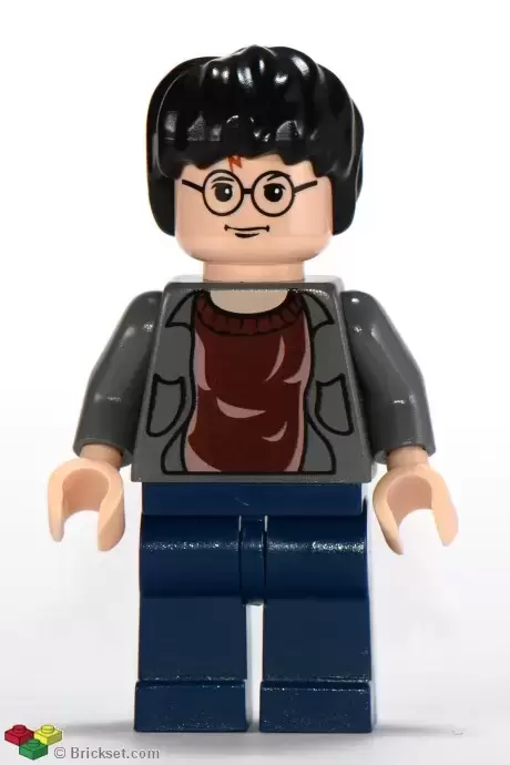 Lego Harry Potter Minifigures - Harry Potter, Dark Bluish Gray Open Shirt Torso, Dark Blue Legs