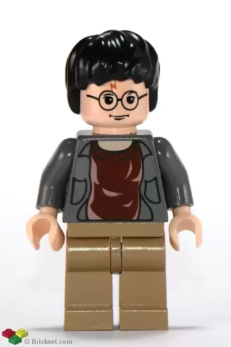 Lego Harry Potter Minifigures - Harry Potter, Dark Bluish Gray Open Shirt Torso, Dark Tan Legs