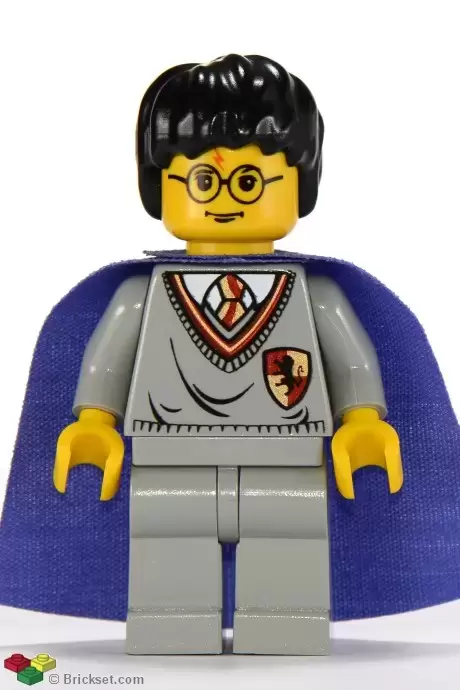 Lego Harry Potter Minifigures - Harry Potter, Gryffindor Shield Torso, Light Gray Legs, Violet Cape