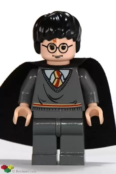 Lego Harry Potter Minifigures - Harry Potter, Gryffindor Stripe Torso, Dark Bluish Gray Legs, Plain Black Cape