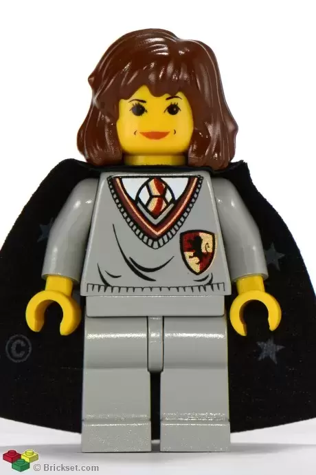 Lego Harry Potter Minifigures - Hermione Granger, Gryffindor Shield Torso, Light Gray Legs, Black Cape with Stars