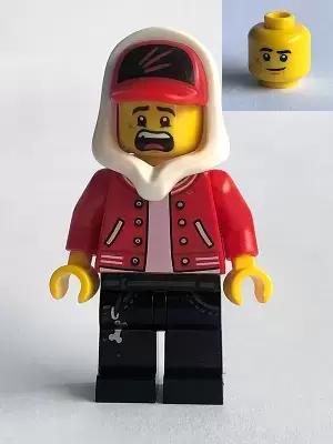 Lego Hidden Side Minifigures - Jack Davids - Red Jacket with Cap and Hood (Lopsided Smile / Scared)