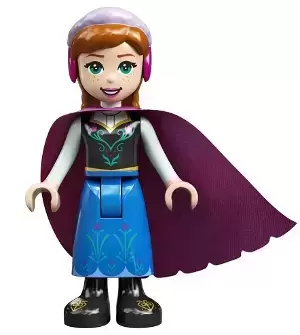 Lego Disney Minifigures - Anna - Blue Skirt, Black Boots and Black Top, Light Aqua Sleeves and Windswept Magenta Cape