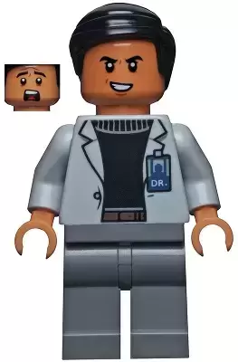 Lego Jurassic World Minifigures - Dr. Wu - Light Bluish Gray Jacket, Evil Smile / Scared