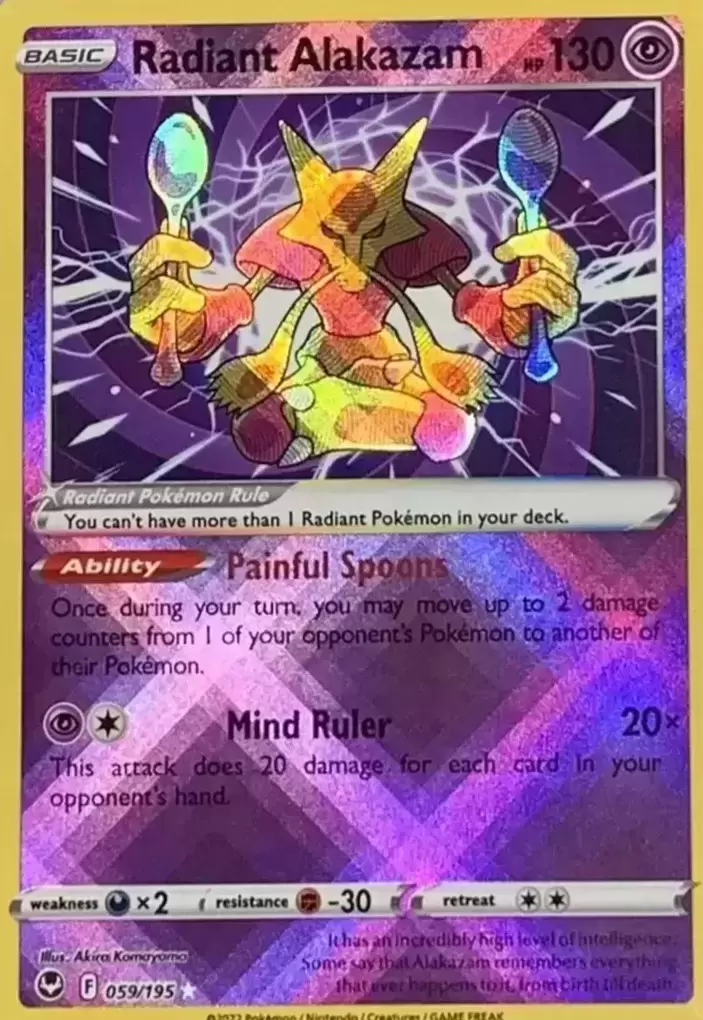 Pokémon Radiant Alakazam Silver Tempest 059/195 Rare Grade CGC