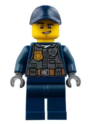 Police - City Officer with with Blue Blue Badge and Dark Vest Legs, Dark Bluish Lego Radio, - Dark Cap Minifigures Gray City