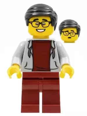 Man, Black Hair, Glasses, Light Shirt LEGO Event Bluish Gray Holiday & Minifigures and Red Hoodie, Dark - Legs
