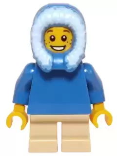 LEGO Holiday & Event Minifigures - Plain Blue Torso, Tan Short Legs, Blue Hood Fur-lined