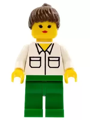 LEGO Town Minifigures - Shirt with 2 Pockets, Green Legs, Brown Ponytail Hair