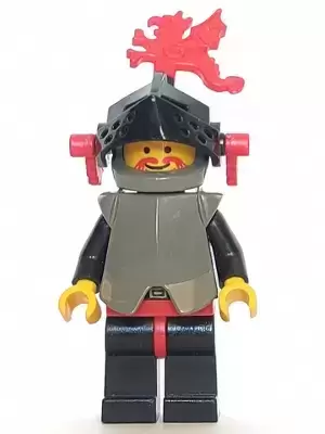Lego Castle Minifigures - Breastplate - Armor over Black, Dark Gray Helmet, Black Visor, Red Dragon Plumes