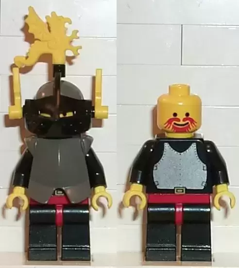 Lego Castle Minifigures - Breastplate - Armor over Black, Dark Gray Helmet, Black Visor, Yellow Dragon Plumes
