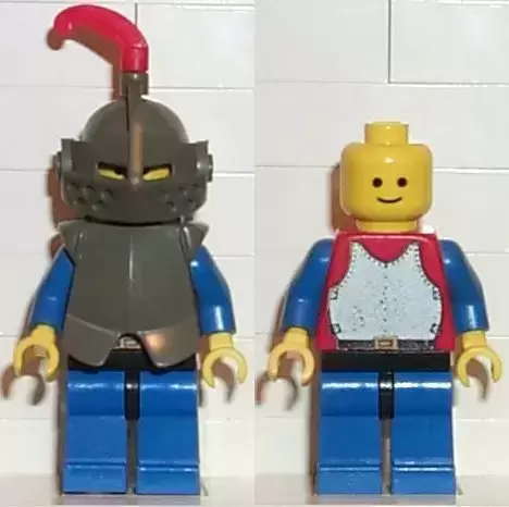 Lego Castle Minifigures - Breastplate - Armor over Red, Dark Gray Helmet and Visor, Red Feather