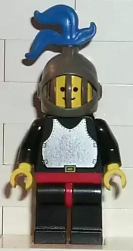 Lego Castle Minifigures - Breastplate - Black, Black Legs and Red Hips, Dark Gray Grille Helmet, Blue Plume, Black Plastic Cape