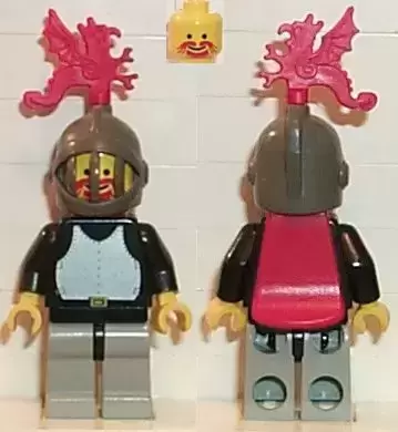Lego Castle Minifigures - Breastplate - Black, Light Gray Legs with Black Hips, Dark Gray Grille Helmet, Red Plastic Cape
