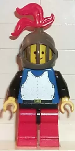 Lego Castle Minifigures - Breastplate - Blue with Black Arms, Red Legs with Black Hips, Dark Gray Grille Helmet, Red Plume