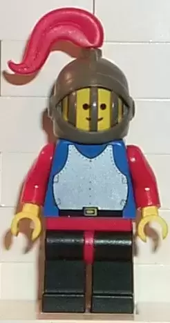 Lego Castle Minifigures - Breastplate - Blue with Red Arms, Black Legs with Red Hips, Dark Gray Grille Helmet, Red Plume