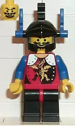 Lego Castle Minifigures - Dragon Knights - Knight 2, Black Legs with Red Hips, Black Dragon Helmet, Blue Plumes