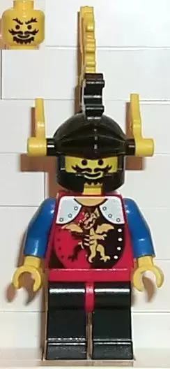 Lego Castle Minifigures - Dragon Knights - Knight 2, Black Legs with Red Hips, Black Dragon Helmet, Yellow Plumes
