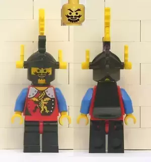 Lego Castle Minifigures - Dragon Knights - Knight 2, Black Legs with Red Hips, Black Dragon Helmet, Yellow Plumes, Black Plastic Cape