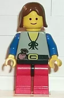 Lego Castle Minifigures - Peasant - Red Legs with Black Hips, Brown Female Hair