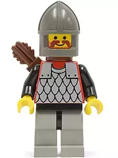 Lego Castle Minifigures - Scale Mail - Red with Black Arms, Light Gray Legs with Black Hips, Dark Gray Chin-Guard, Quiver