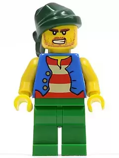 Lego Pirates Minifigures - Pirate Blue Vest, Green Legs, Dark Green Bandana, Bared Teeth