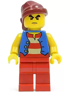 Lego Pirates Minifigures - Pirate Blue Vest, Red Legs, Dark Red Bandana, Bushy Eyebrows